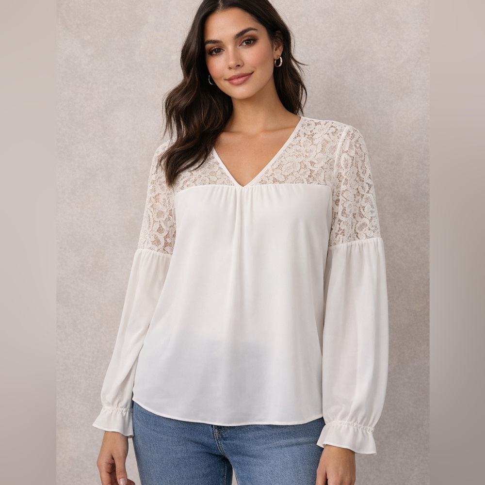 Express White Lace Detail Blouse